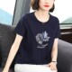 中年妈妈夏装 体恤洋气中老年休闲上衣 t恤女宽松半袖 新款 纯棉短袖