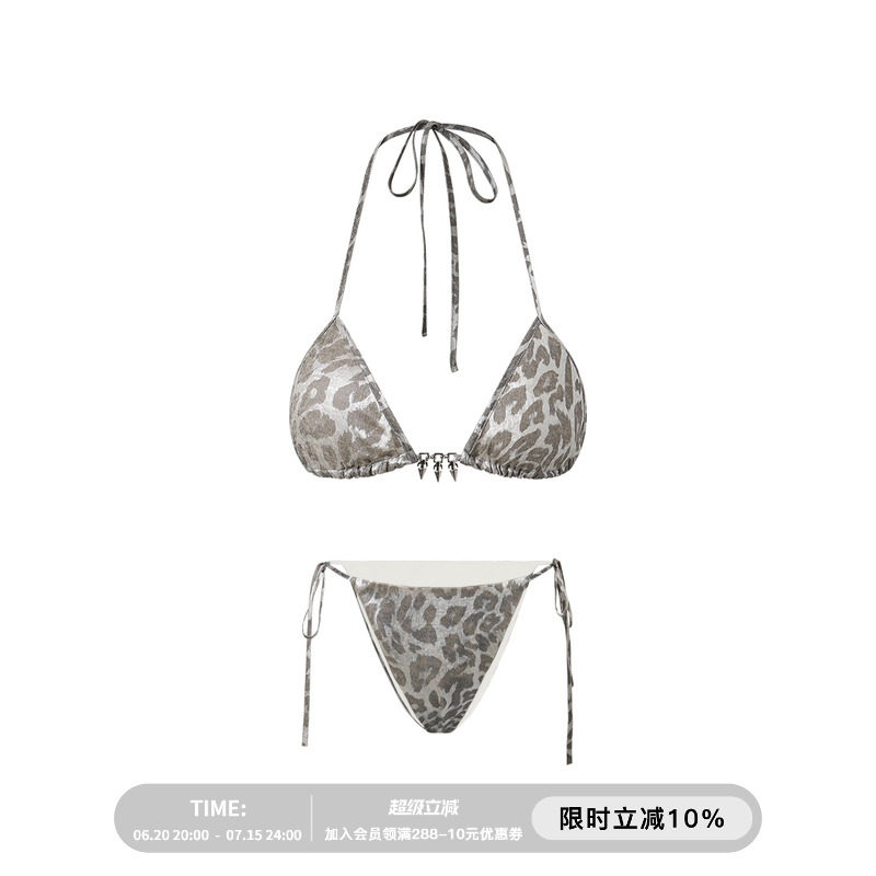 PEMPL·银色蛇纹比基尼辣妹带胸垫吊带背心海边度假游泳泡温泉