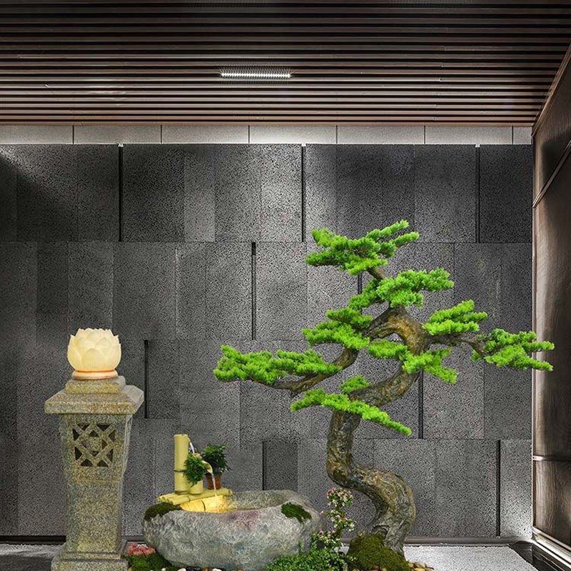 客厅阳台办公区招财松q树景观新中式假山流水落地喷泉石槽礼品摆
