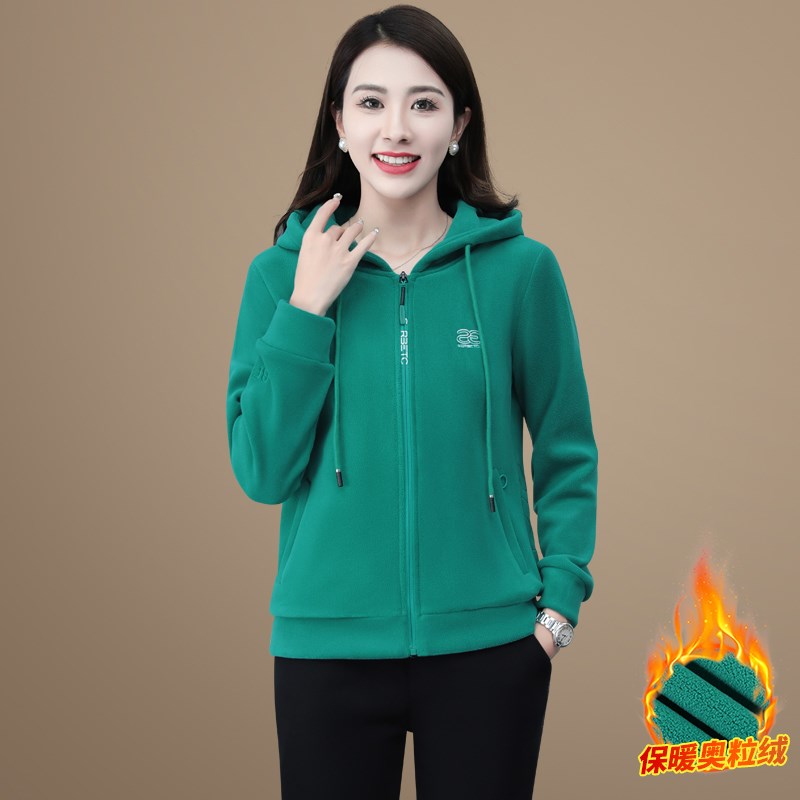 外套女秋冬款2025新款时尚韩版宽松洋气加绒加厚连帽卫衣休闲上衣