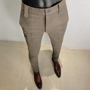 毛呢西裤男士秋冬款2022新款高级感男裤修身小脚韩版休闲西装裤子
