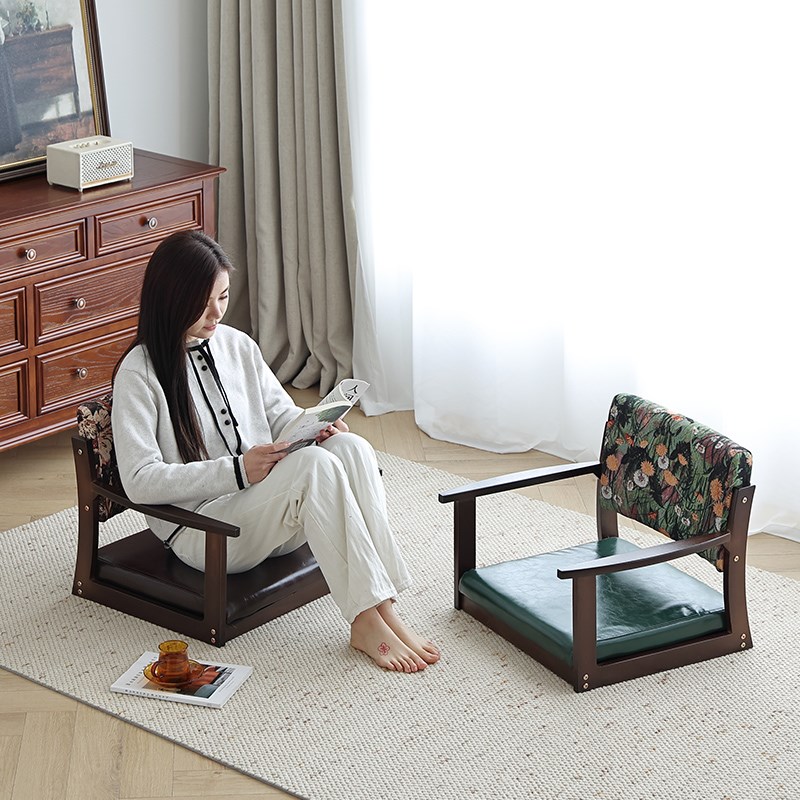 榻榻米座椅靠背凳子床上椅飘窗阳台懒人椅实木坐地和室椅无腿椅子