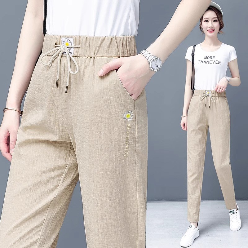 棉麻裤子女夏季薄款2025新款高腰亚麻休闲裤宽松显瘦冰丝哈伦裤子