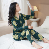 纯棉长袖 2025新款 波点可I外穿夏季 睡衣女春秋款 薄款 碎花家居服套