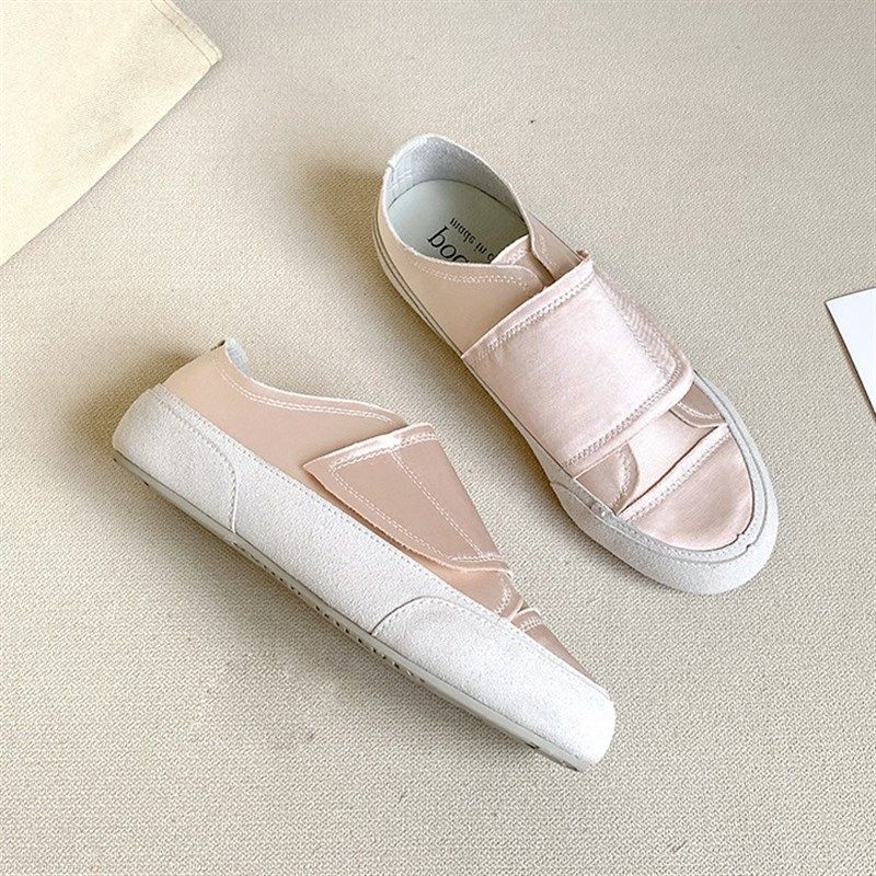 半拖踩跟懒人鞋魔术贴平底绸缎薄款帆布鞋休闲无后跟板鞋女,女鞋,浅口单鞋,淘宝优惠券,粉丝福利购,淘宝优惠卷