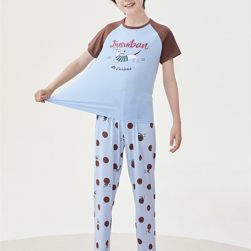 九随班男童睡衣夏季薄短袖裤童装婴儿弹力透气卡通可爱