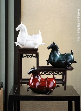 新中式小马工艺品陶瓷唐马u摆件家居饰品博古架书房玄关酒店软装