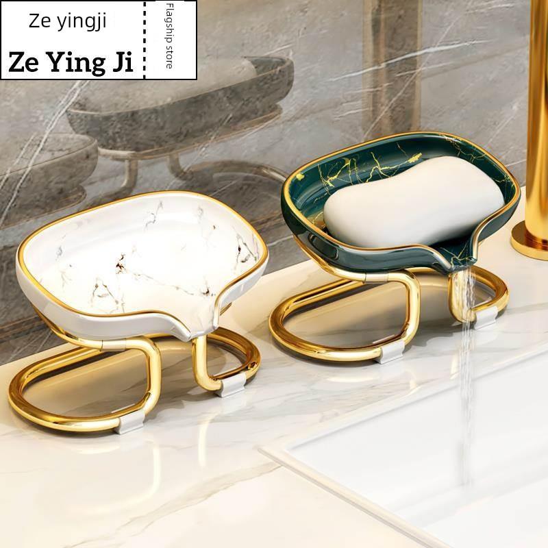 轻奢不锈钢陶瓷肥皂盒台面香皂皂碟沥水收纳卫生间置物架浴室家用