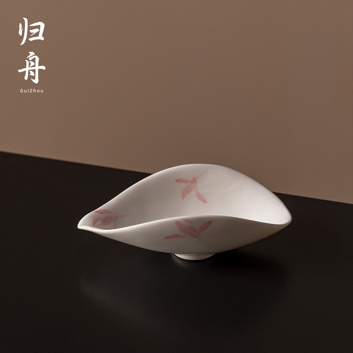 归舟玉瓷元宝茶则陶瓷家用手绘秋水兰花茶匙醒茶器功夫茶道零配件