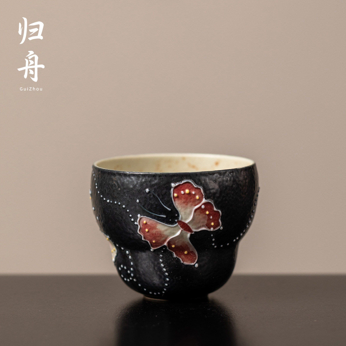 品茗杯家用创意庄生梦蝶葫芦杯手绘中式高颜值陶瓷喝茶杯主人杯女
