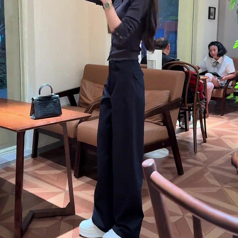 藏青色窄版阔腿裤女2026