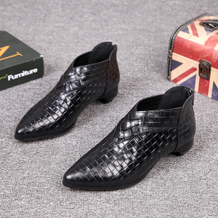 欧货2023春秋季新款百搭单靴真皮深口中跟单鞋女鞋粗跟小皮鞋尖头