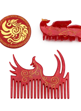 URRYKID婚庆礼品套装发饰结婚礼物红色发饰高级镜子梳子抓夹礼物