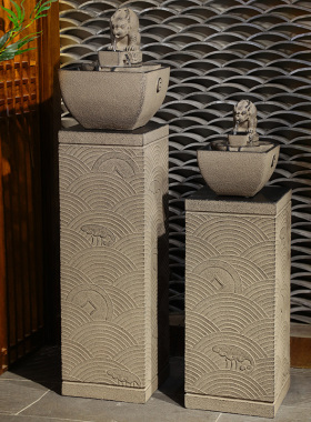 新中式禅意展示柱室内客厅t茶室庭院装饰仿古招财流水摆件花盆底