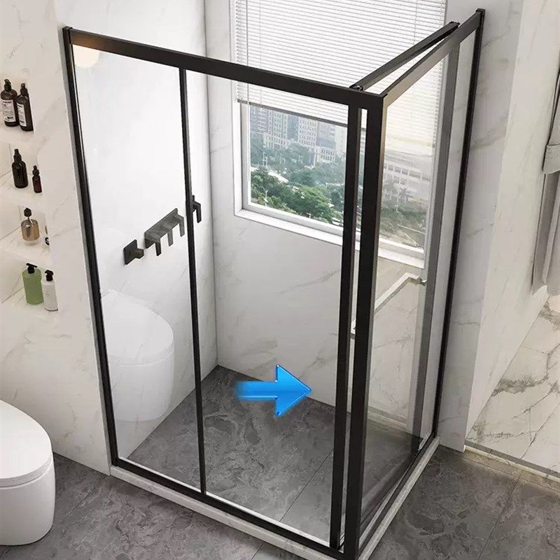 方形侧移门淋浴房小户型不锈钢浴屏内飞门干湿分离侧滑门玻璃隔断