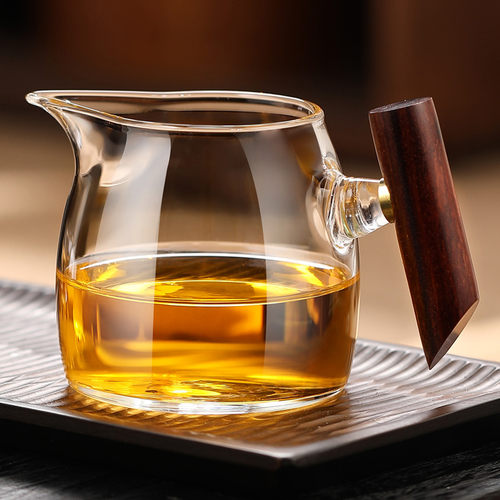 加厚耐热木把玻璃公道杯功夫茶过滤分茶器茶漏一体套装茶具零配件
