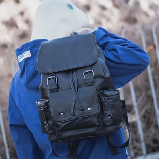 皮包包男双肩包皮质休闲潮流背包学生大书包男士旅行英伦防水手提