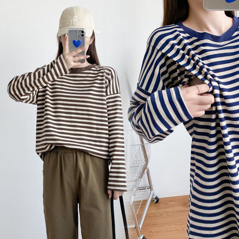 哺乳上衣服外出辣妈喂奶可外穿春装春秋款春季潮妈哺衣T恤卫衣期