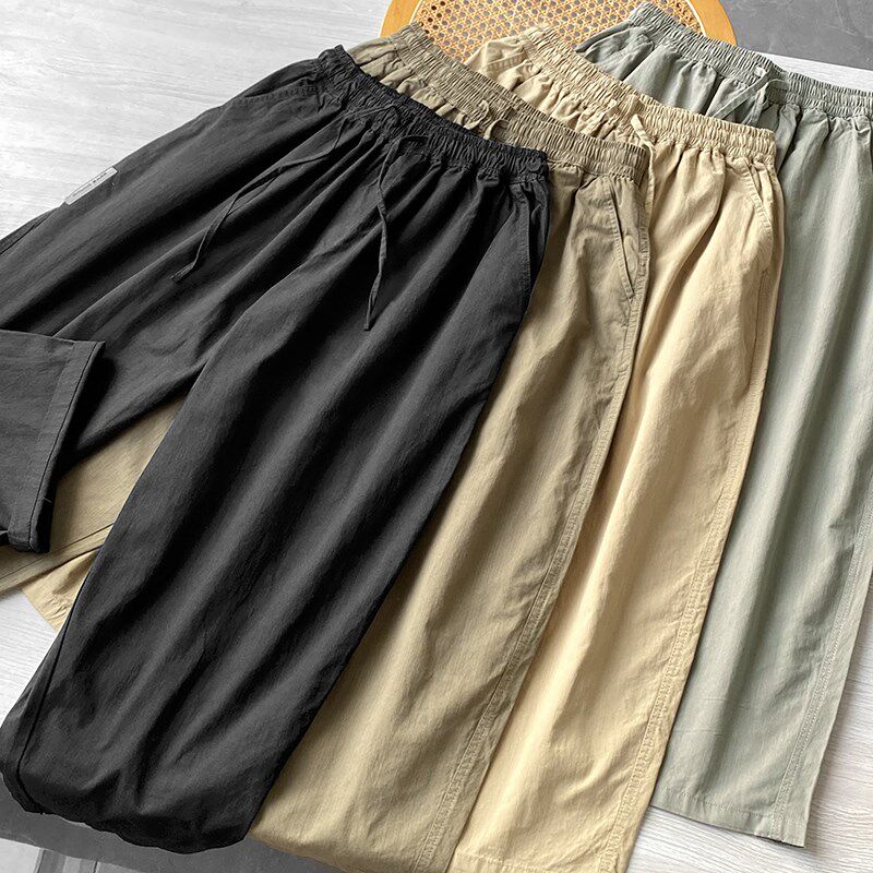 阿美咔叽风!全棉纱卡!夏季男士抽绳松紧腰宽松休闲七分裤18032