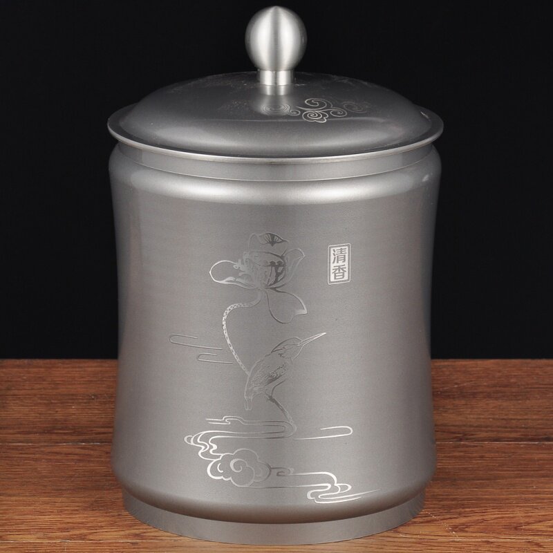 纯锡茶叶罐摆件锡制茶罐防潮密封罐储存罐锡罐家居客厅茶几装饰品