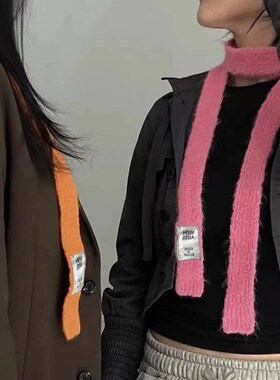 泰酷辣韩系彩色多巴胺羊毛围巾女搭配西装针织毛线甜美小领巾围脖
