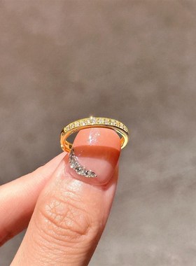 松弛感~很闪亮简约通勤款排钻金色戒指网红爆款戒指百搭2024新款