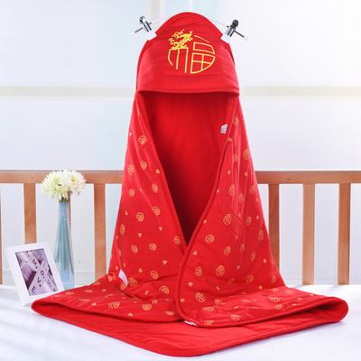 婴儿抱被大红色包被婴幼儿初生纯棉宝宝春秋冬季加厚外出新生被子