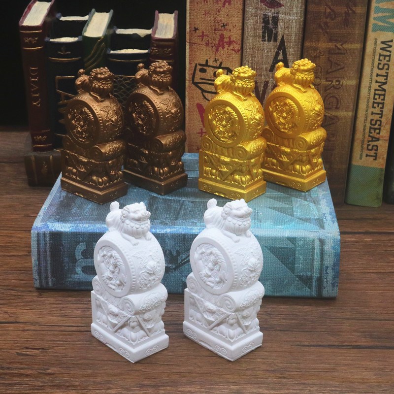 中国风仿古门立狮招财貔貅抱鼓石书档桌面摆设鱼缸造景观车载摆件