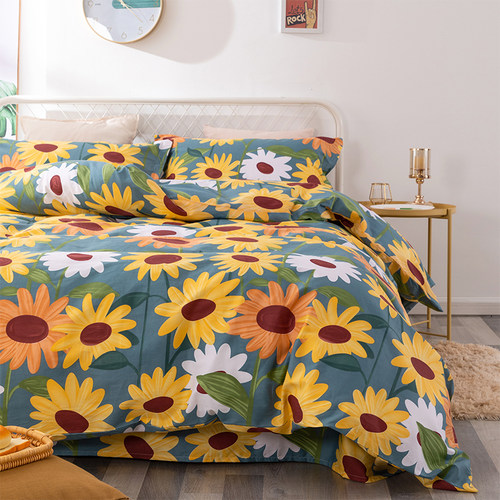 100%全棉斜纹被套纯棉布料床单单件面料 田园叶子被单四件套定制