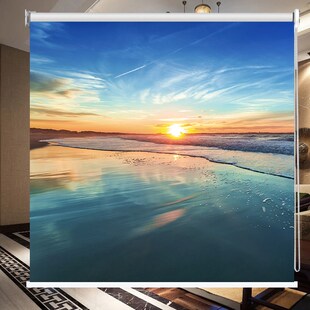 定制卷帘现代简约大海黄昏日出风景画窗帘家用卧室客厅厨房遮阳
