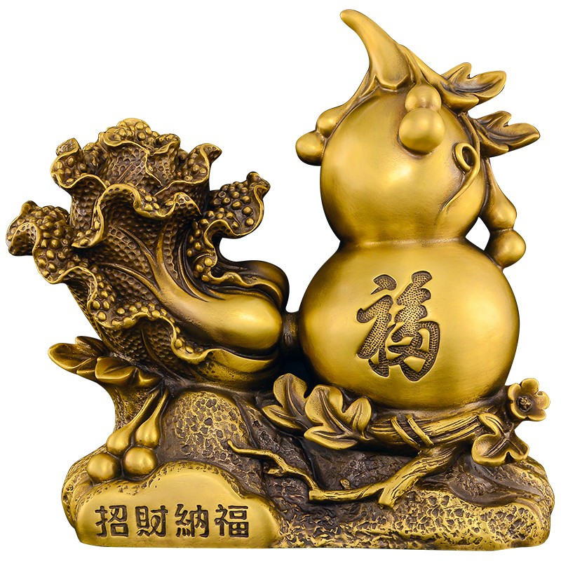 铜葫芦摆件工艺品客厅玄关酒柜新中式大号纯铜五福临门葫芦摆件
