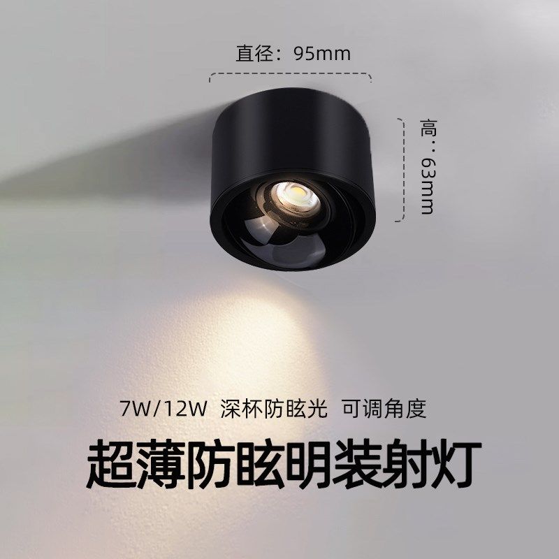 超薄led明装射灯7W12W防眩聚光小山丘客厅背景墙筒灯可调角度吸顶,家装灯饰光源,明装射灯,淘宝优惠券,粉丝福利购,淘宝优惠卷