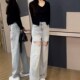 美式 甜辣妹宽松直筒拖地裤 复古镂空破洞阔腿牛仔裤 女春夏小众个性