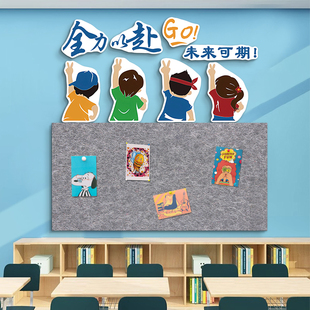 班级文化墙贴毛毡板小学初中高三教室布置装M饰壁纸学生风采展示