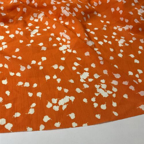 G517夏季桔色白点印花雪纺皱布头 柔软垂坠透气连衣裙上衣diy面料