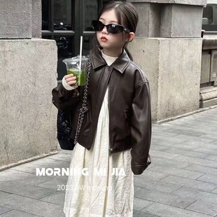 男女童春秋季 外套2025复古pu皮衣休闲皮夹克洋气加绒上衣帅气潮酷