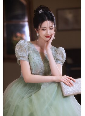 绿色晚礼服裙女宴会轻奢森系仙气绝美毕业艺考主持长裙气质成人礼