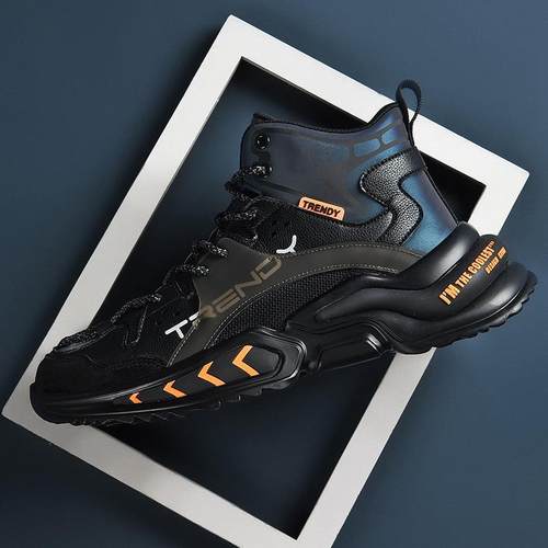 潮牌2023冬季新款男鞋大码运动高帮老爹鞋男防滑厚底休闲运动鞋子