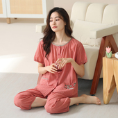 梭织棉纱布睡衣女夏季 纯棉短袖 七分裤 2024b新款 家居服夏天薄款 套