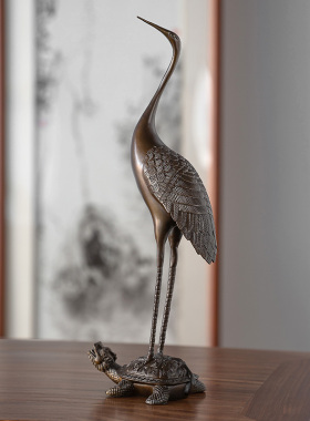 官作纯铜龟鹤祝i寿送礼书房家居饰品客厅茶几艺术摆件高级感小众