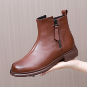 休闲软B底软面真皮短靴加绒平底大码 马丁靴女2024新款 秋冬季 女靴