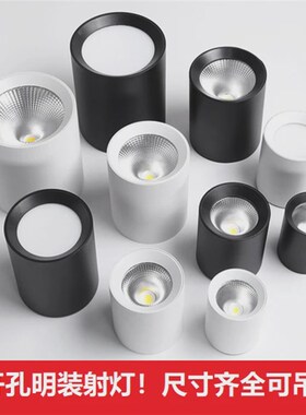 明装筒灯射灯lhed圆形店铺商场家用过道走廊免开孔7.5公分吸顶式