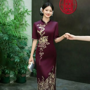 结婚女 高端醋酸优雅显瘦气质款 喜妈妈礼服2024新款 旗袍连衣裙夏季
