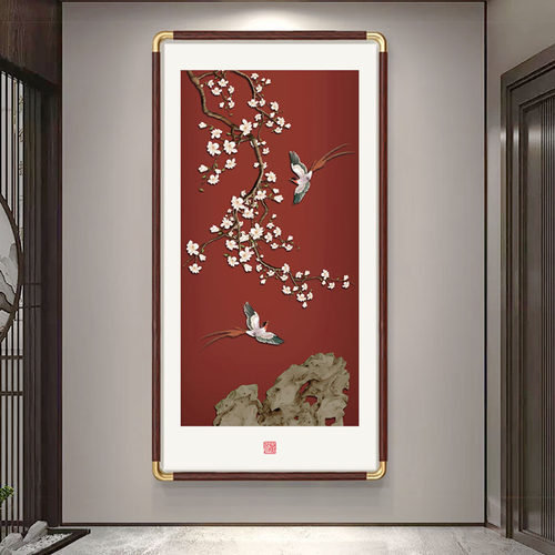 新中式入户玄关挂画m喜上枝头喜气盈门客厅装饰画走廊过道花鸟壁