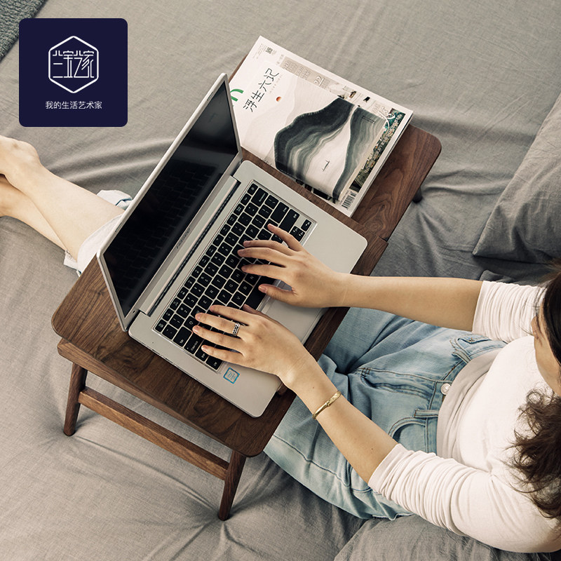 床上折叠笔记本电脑桌黑胡桃实木炕几飘窗桌便携式懒人桌子小茶几,住宅家具,电脑桌,淘宝优惠券,粉丝福利购,淘宝优惠卷
