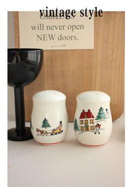 中古圣诞陶瓷调味瓶一对/椒盐瓶/厨房装饰摆件