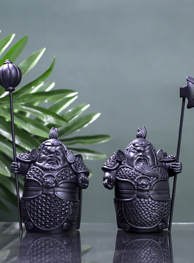 护宅门神哼哈二将新中式国风树脂摆件家居装饰品 复古风人物 雕像