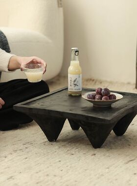 侘寂风黑色实木i茶桌家用小茶台四脚方形禅意飘窗矮茶几日式矮桌