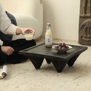 侘寂风黑色实木i茶桌家用小茶台四脚方形禅意飘窗矮茶几日式矮桌