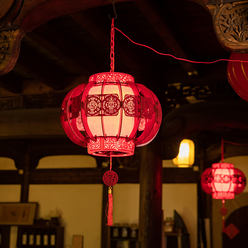 新年装饰灯笼大门口发光旋转走马灯阳台吊灯复古风酒店院diy宫灯